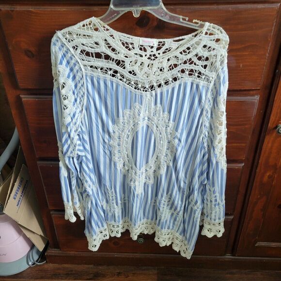 Fabulous MJ New York woman's boho top 100% Cotton No Sz Tag. Cottage Prarie Lace - Picture 1 of 12